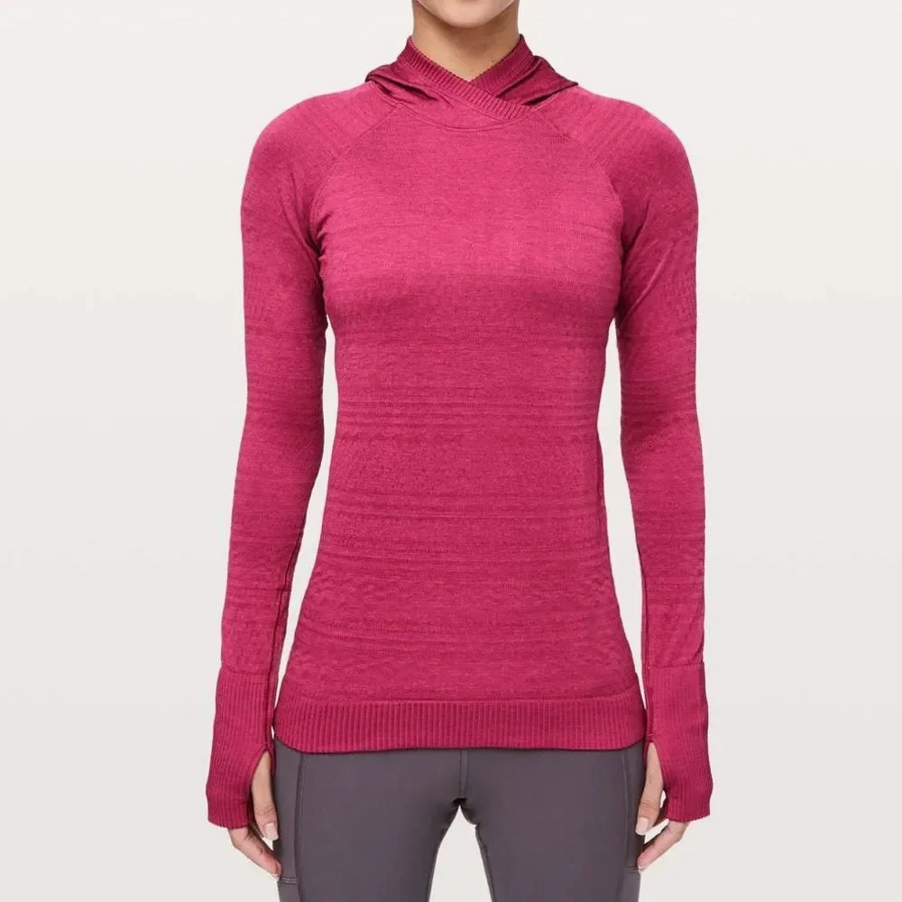 Lululemon Rest Less Athletic Hoodie in Violet Red Sporty Fitted Long Sleeve 2